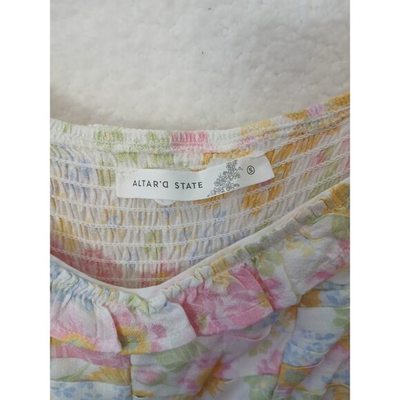 ALTAR’D STATE Floral mini dress with ruffles, cap sleeve tiered skirt. Size S - Picture 5 of 10